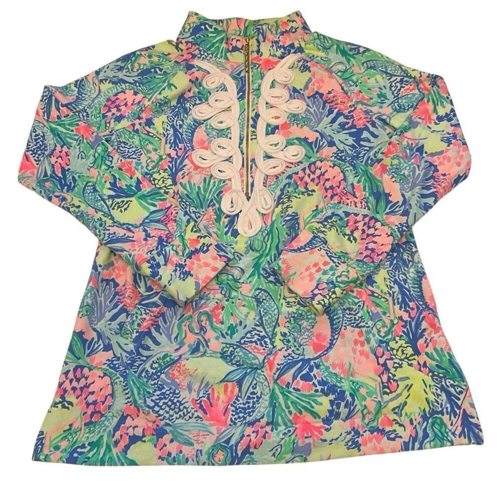 Lilly Pulitzer Popover Half Zip Jacket in Mermaids Cove, XS UPF 50